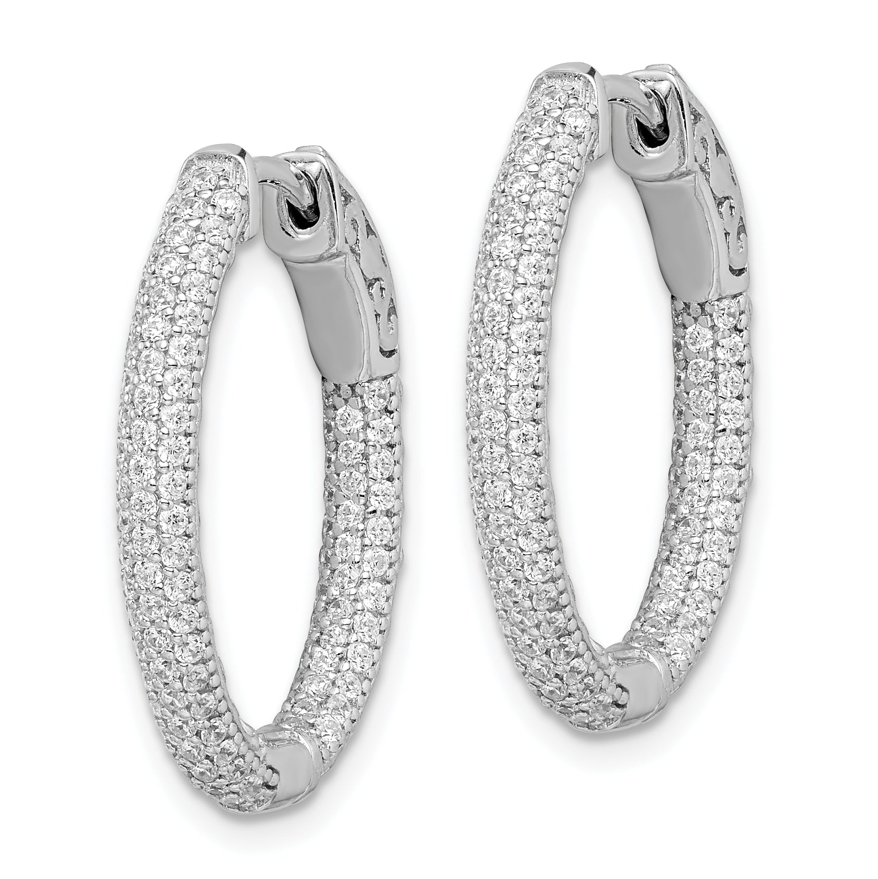 Sterling Shimmer Sterling Silver Rhodium-plated 200 Stone Pav‚ 1.1mm CZ In and Out Oval Hinged Hoop Earrings