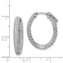 Sterling Shimmer Sterling Silver Rhodium-plated 200 Stone Pav‚ 1.1mm CZ In and Out Oval Hinged Hoop Earrings