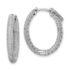 Sterling Shimmer Sterling Silver Rhodium-plated 200 Stone Pav‚ 1.1mm CZ In and Out Oval Hinged Hoop Earrings