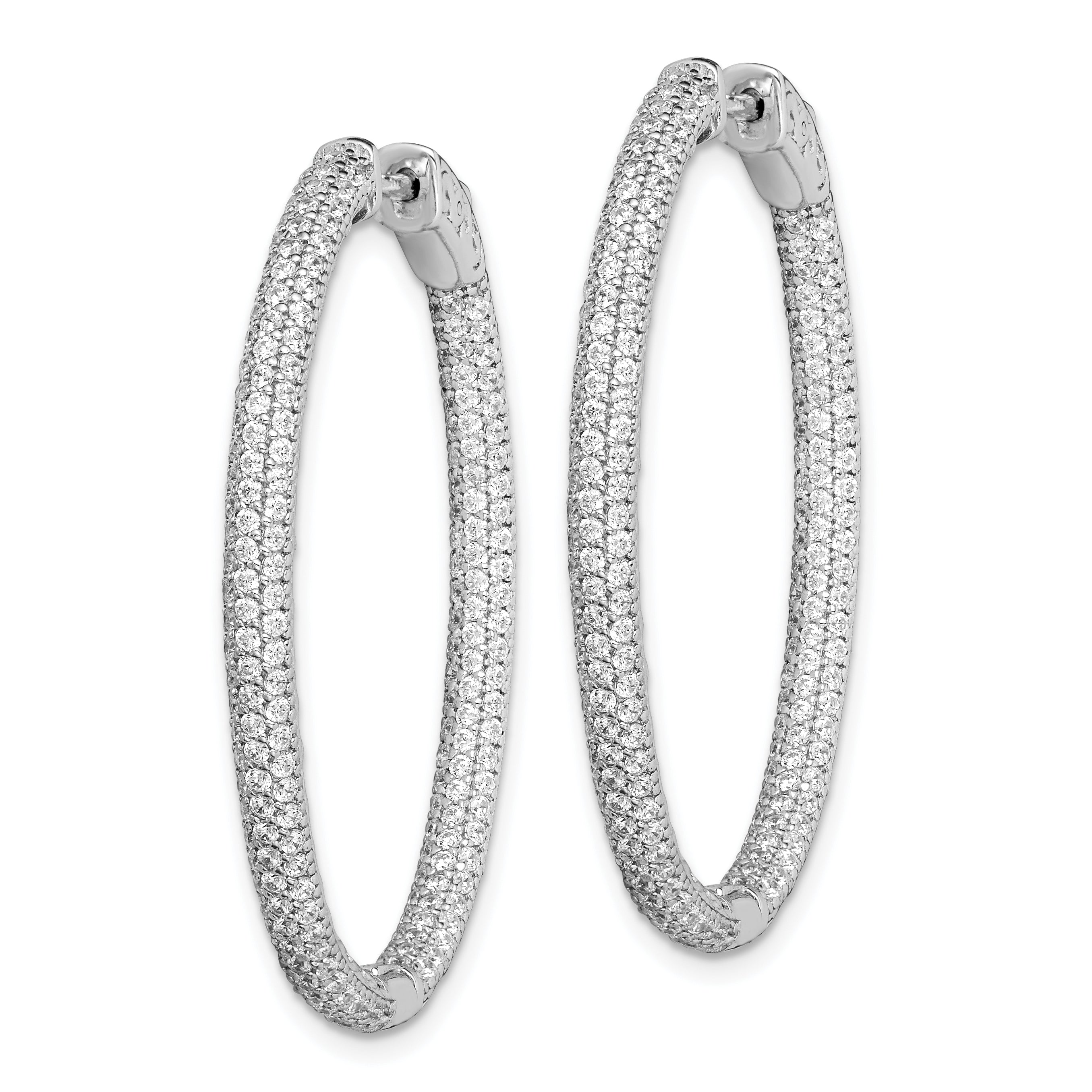 Sterling Shimmer Sterling Silver Rhodium-plated 400 Stone Pav‚ 1.1mm CZ In and Out Oval Hinged Hoop Earrings