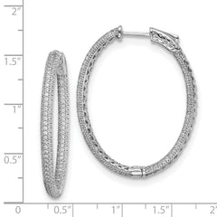 Sterling Shimmer Sterling Silver Rhodium-plated 400 Stone Pav‚ 1.1mm CZ In and Out Oval Hinged Hoop Earrings