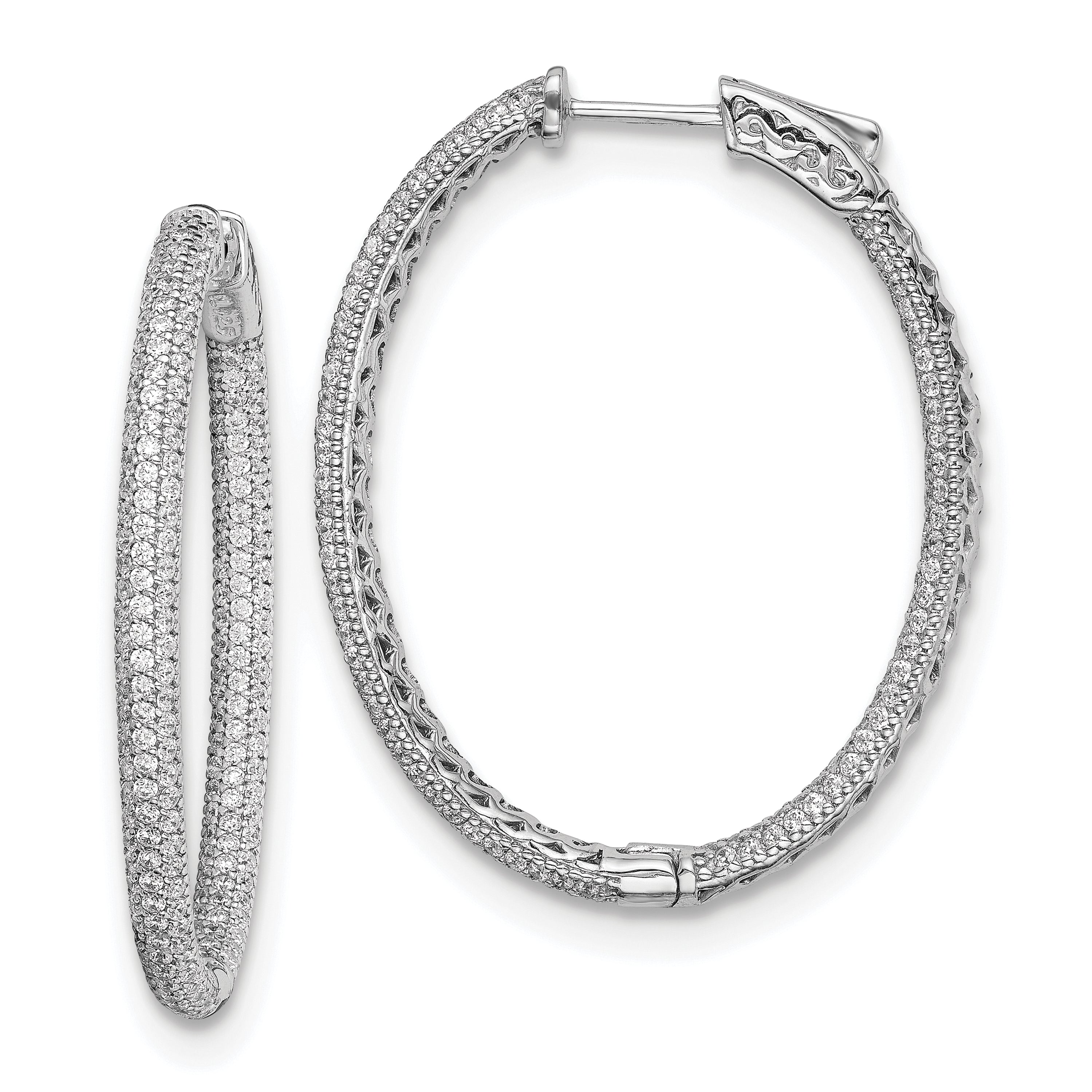 Sterling Shimmer Sterling Silver Rhodium-plated 400 Stone Pav‚ 1.1mm CZ In and Out Oval Hinged Hoop Earrings