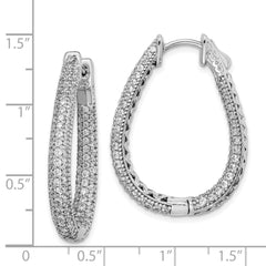 Sterling Shimmer Sterling Silver Rhodium-plated 242 Stone Pav‚ 1.2mm-1.5mm CZ In and Out Teardrop Hinged Hoop Earrings