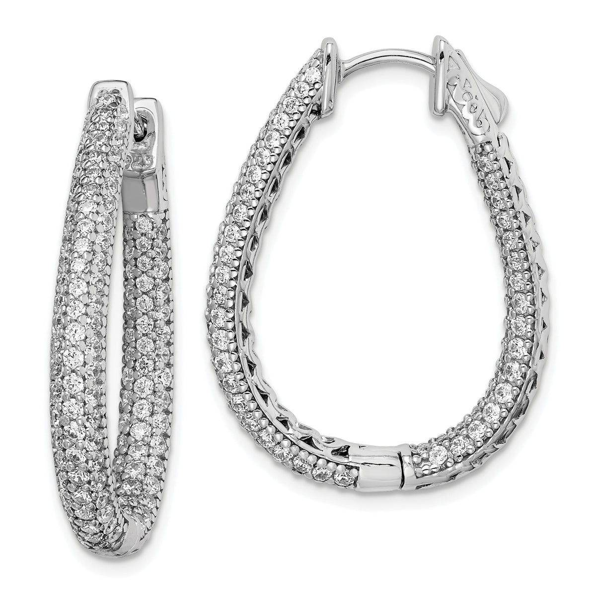 Sterling Shimmer Sterling Silver Rhodium-plated 242 Stone Pav‚ 1.2mm-1.5mm CZ In and Out Teardrop Hinged Hoop Earrings