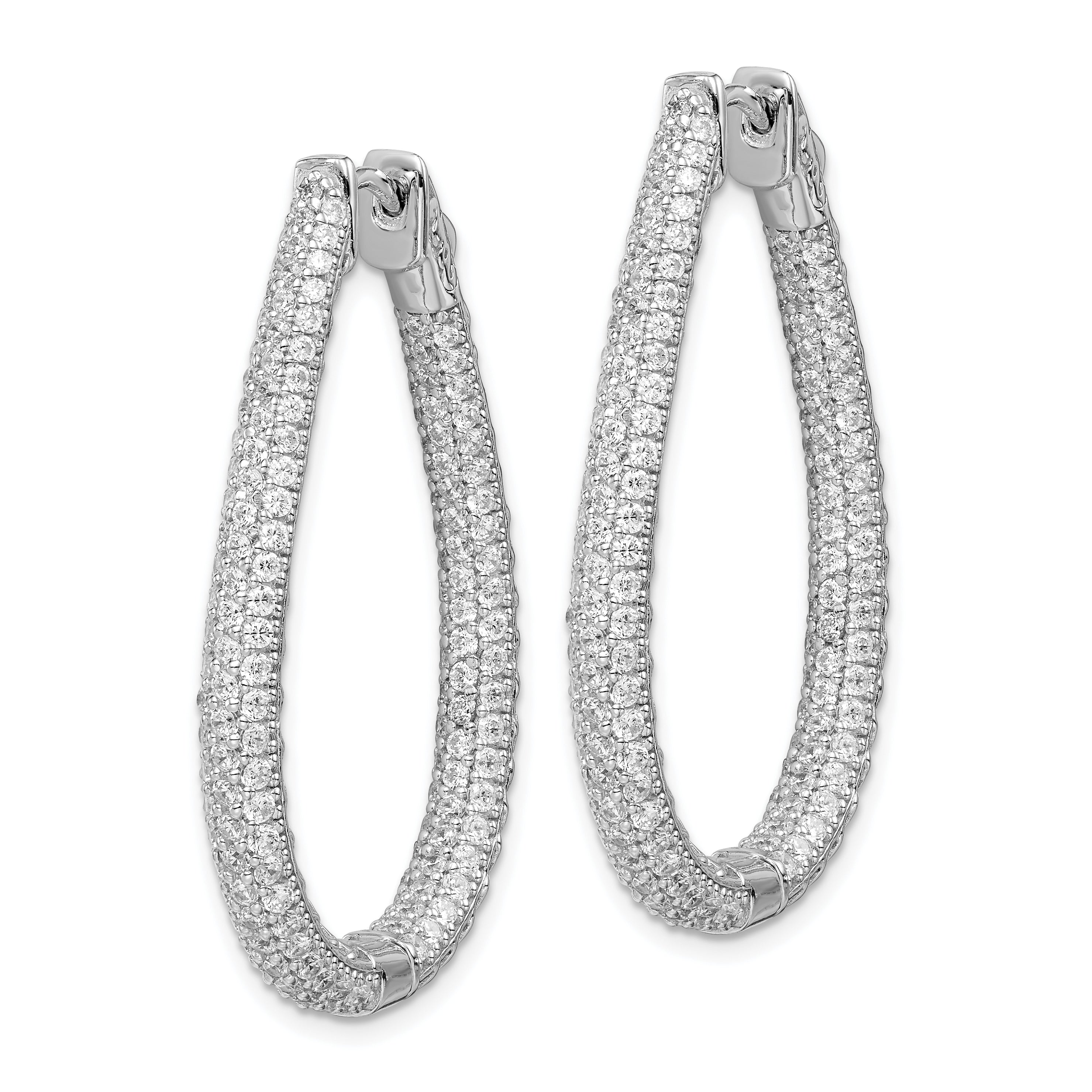 Sterling Shimmer Sterling Silver Rhodium-plated 308 Stone Pav‚ 1.2mm-1.5mm CZ In and Out Teardrop Hinged Hoop Earrings