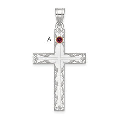 Sterling Silver Rh-plt/14k Bezel Crystal Family Cross Pendant