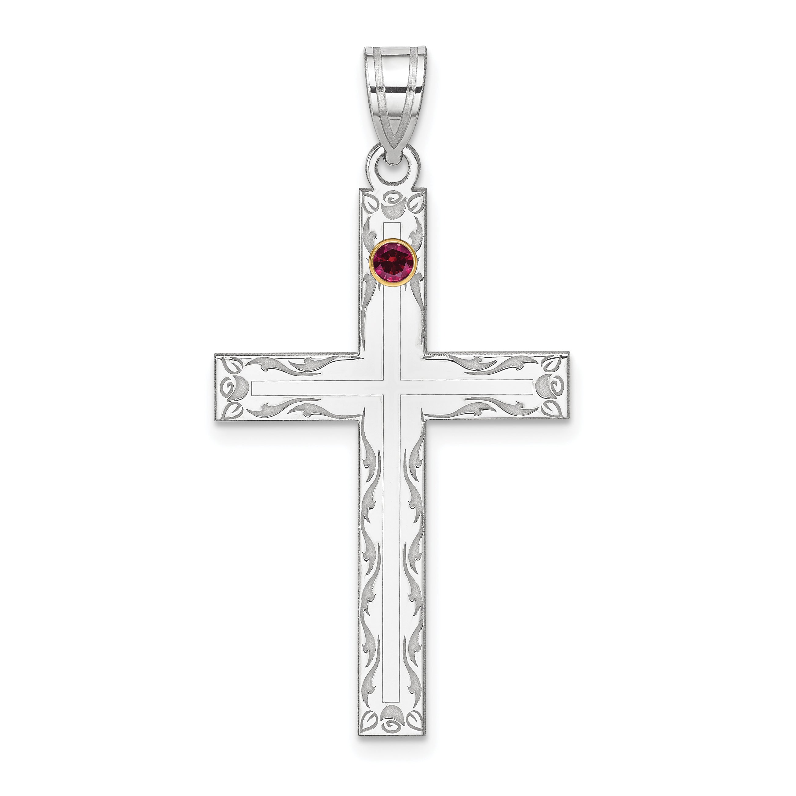 Sterling Silver Rh-plt/14k Bezel Crystal Family Cross Pendant