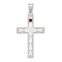 Sterling Silver Rh-plt/14k Bezel Crystal Family Cross Pendant