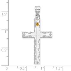 Sterling Silver Rh-plt Crystal Family Cross Pendant