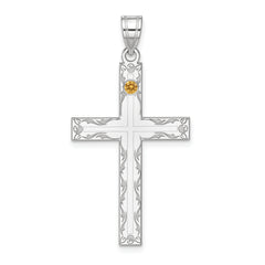 Sterling Silver Rh-plt Crystal Family Cross Pendant