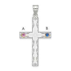 Sterling Silver Rh-plt/14k Bezel Crystal Family Cross Pendant