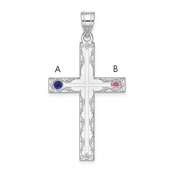 Sterling Silver Rh-plt Crystal Family Cross Pendant