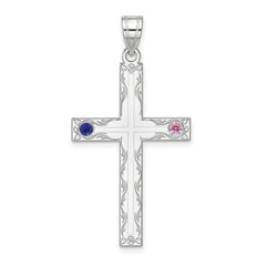 Sterling Silver Rh-plt Crystal Family Cross Pendant