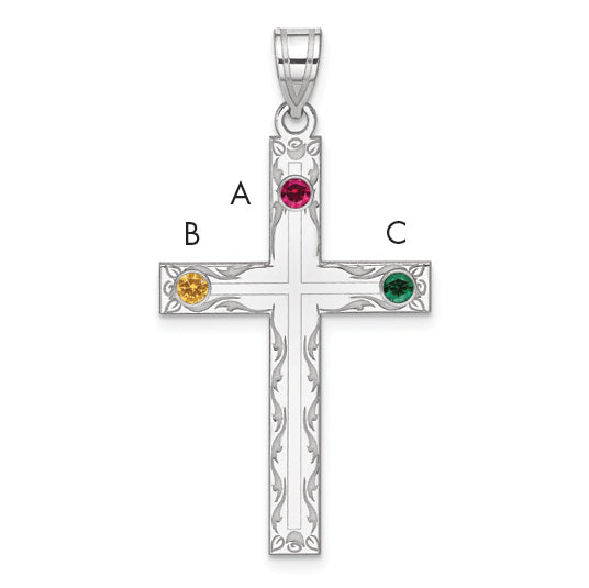 Sterling Silver Rh-plt Crystal Family Cross Pendant