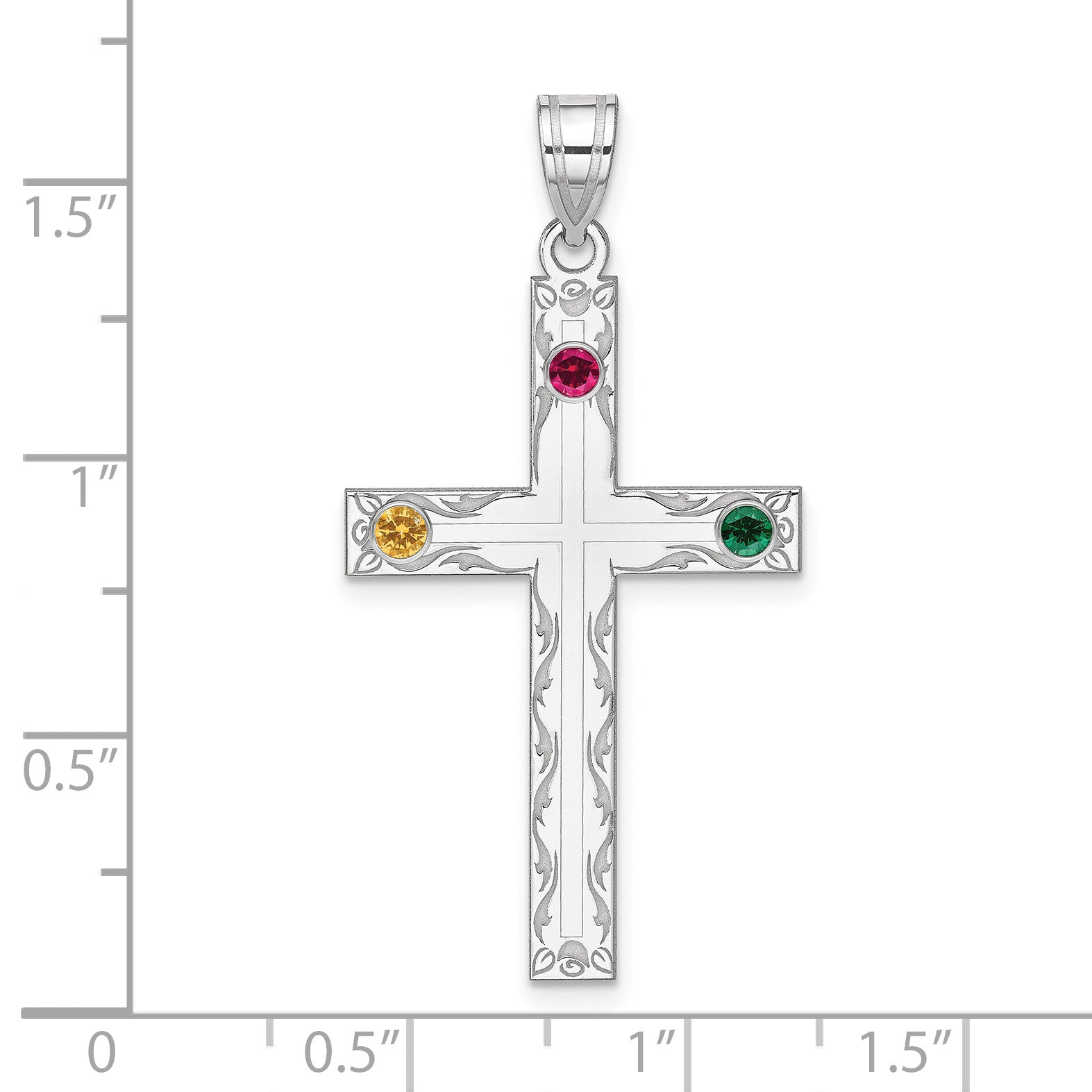 Sterling Silver Rh-plt Crystal Family Cross Pendant