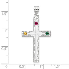 Sterling Silver Rh-plt Crystal Family Cross Pendant