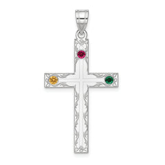 Sterling Silver Rh-plt Crystal Family Cross Pendant