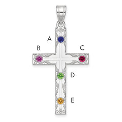 Sterling Silver Rh-plt Crystal Family Cross Pendant