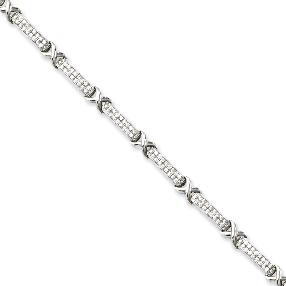 Brilliant Embers Sterling Silver Rhodium-plated 188 Stone 7.25 inch with Box Catch Micro Pav‚ CZ Bracelet