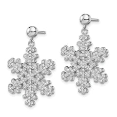 Brilliant Embers Sterling Silver Rhodium-plated 242 Stone Micro Pav‚ CZ Snowflake Dangle Post Earrings