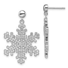 Brilliant Embers Sterling Silver Rhodium-plated 242 Stone Micro Pav‚ CZ Snowflake Dangle Post Earrings