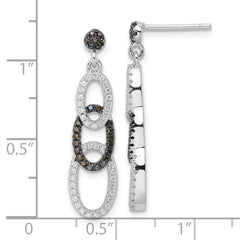 Sterling Silver Black & Clear CZ True Fire Oval Dangle Post Earrings