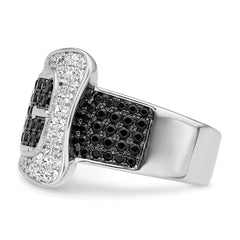 Brilliant Embers Sterling Silver Rhodium-plated 109 Stone Micro Pav‚ Black and White CZ Buckle Ring