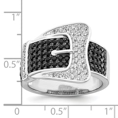 Brilliant Embers Sterling Silver Rhodium-plated 109 Stone Micro Pav‚ Black and White CZ Buckle Ring