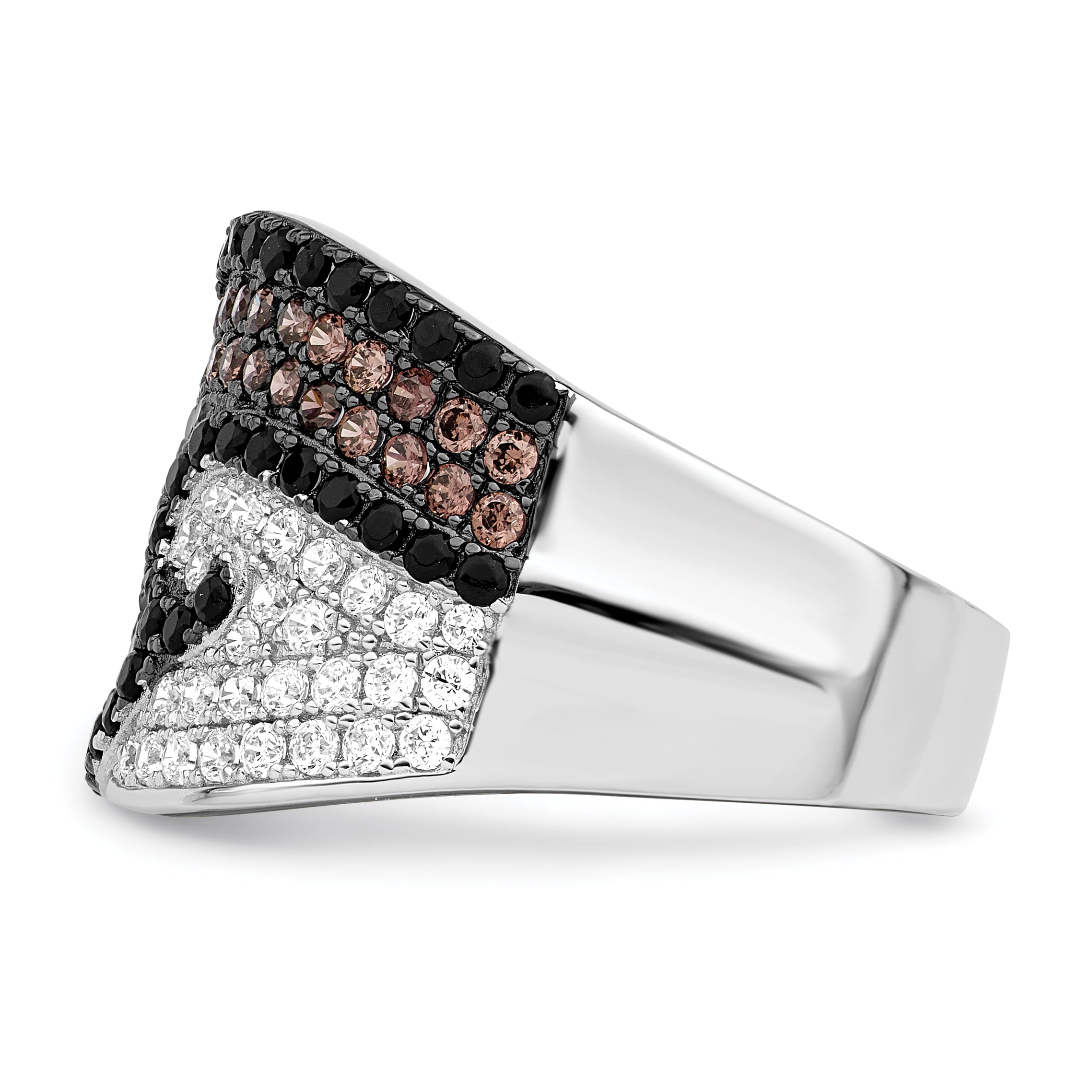 Brilliant Embers Sterling Silver Rhodium-plated 158 Stone Micro Pav‚ Black Champagne and White CZ Ring