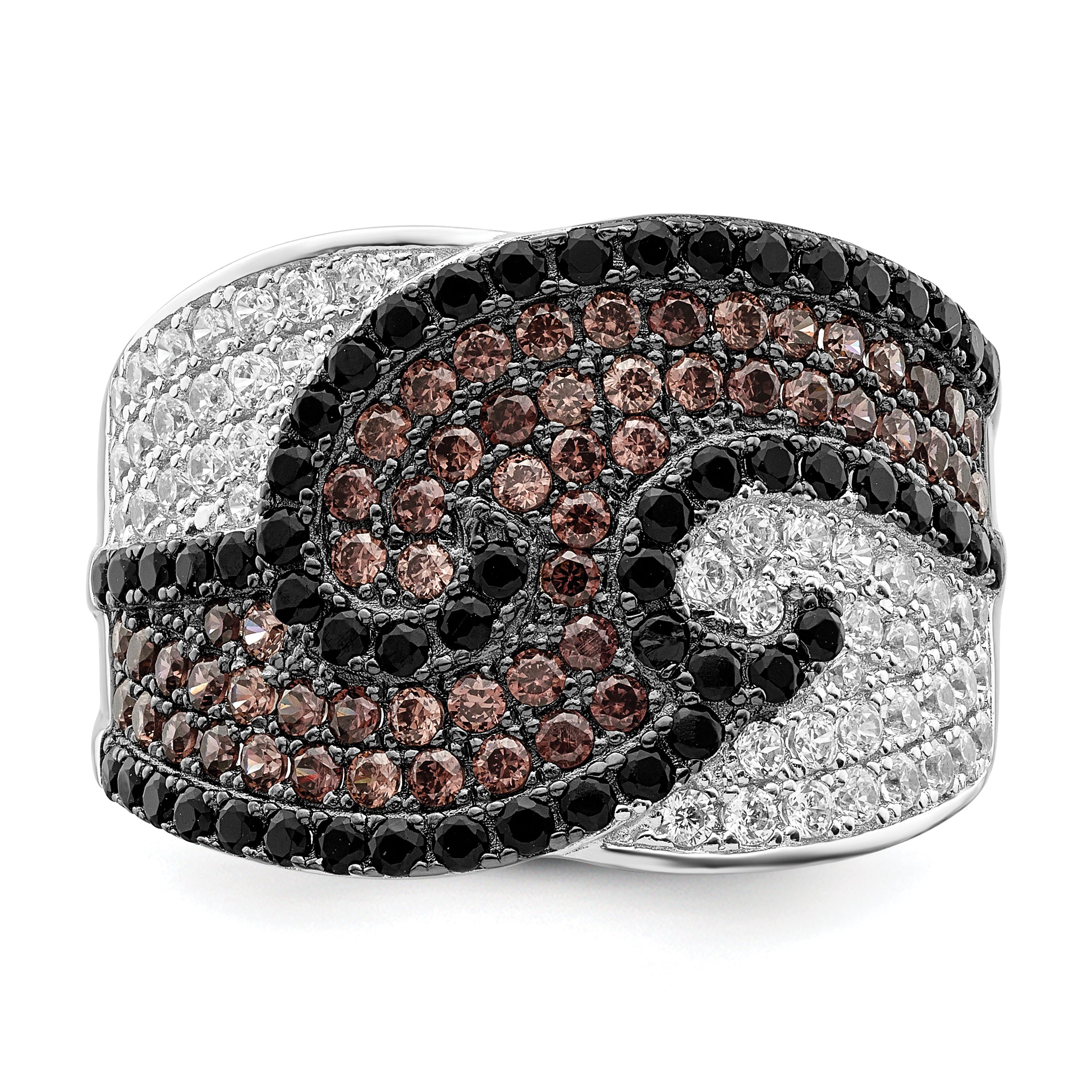 Brilliant Embers Sterling Silver Rhodium-plated 158 Stone Micro Pav‚ Black Champagne and White CZ Ring