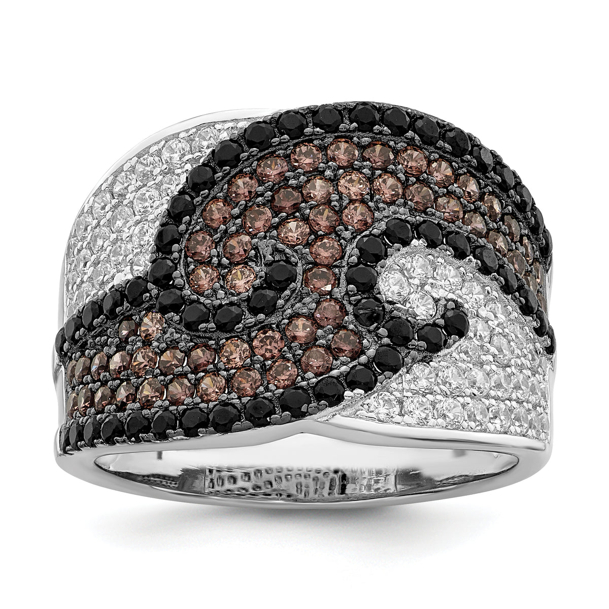 Brilliant Embers Sterling Silver Rhodium-plated 158 Stone Micro Pav‚ Black Champagne and White CZ Ring