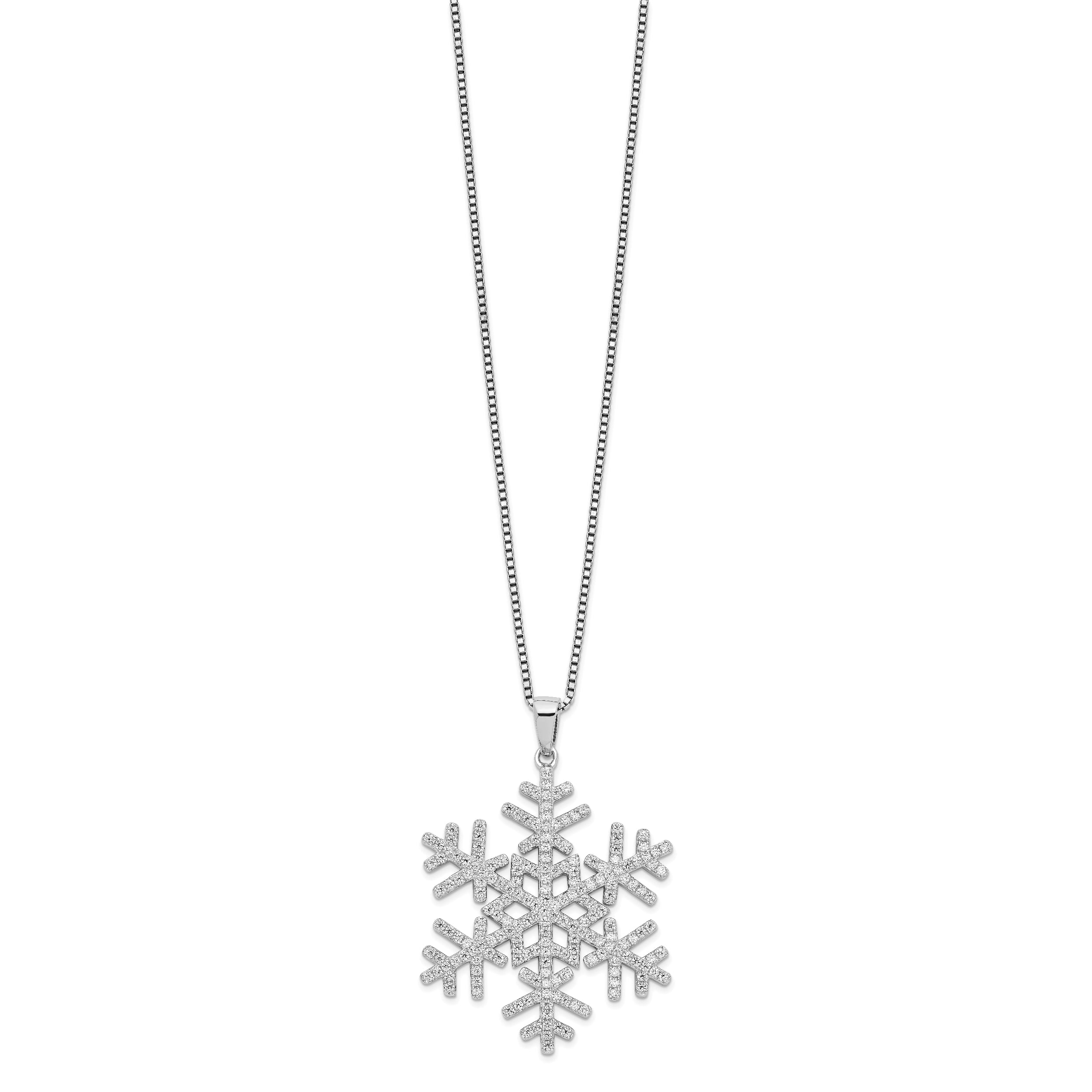 Brilliant Embers Sterling Silver Rhodium-plated 205 Stone 18 inch Micro Pav‚ CZ Snowflake Necklace with 2 Inch Extender