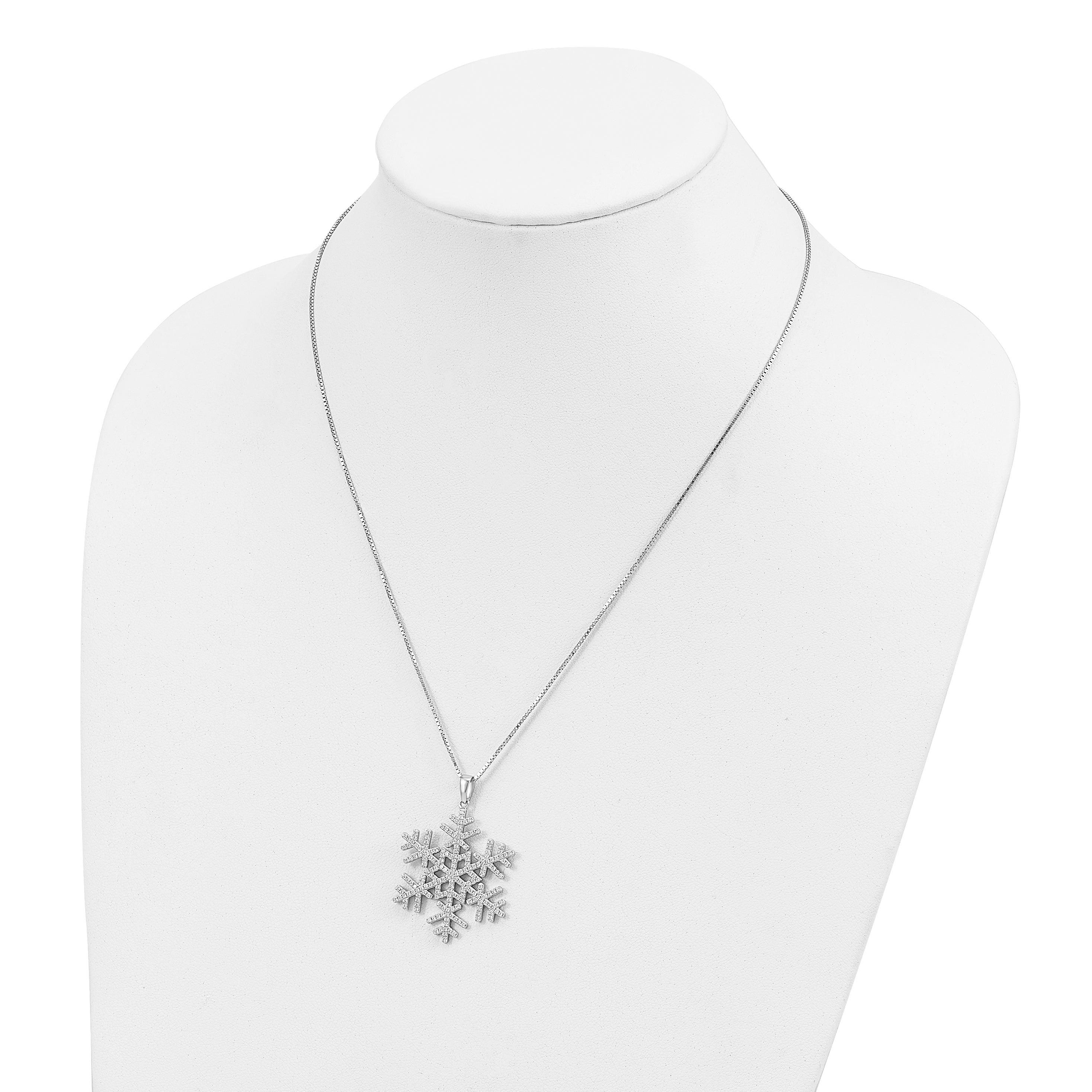 Brilliant Embers Sterling Silver Rhodium-plated 205 Stone 18 inch Micro Pav‚ CZ Snowflake Necklace with 2 Inch Extender