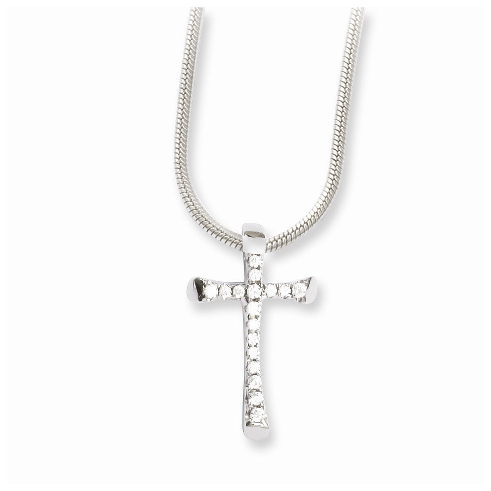 Sophia Jewelers Sterling Silver Cross Necklace with CZ Accents