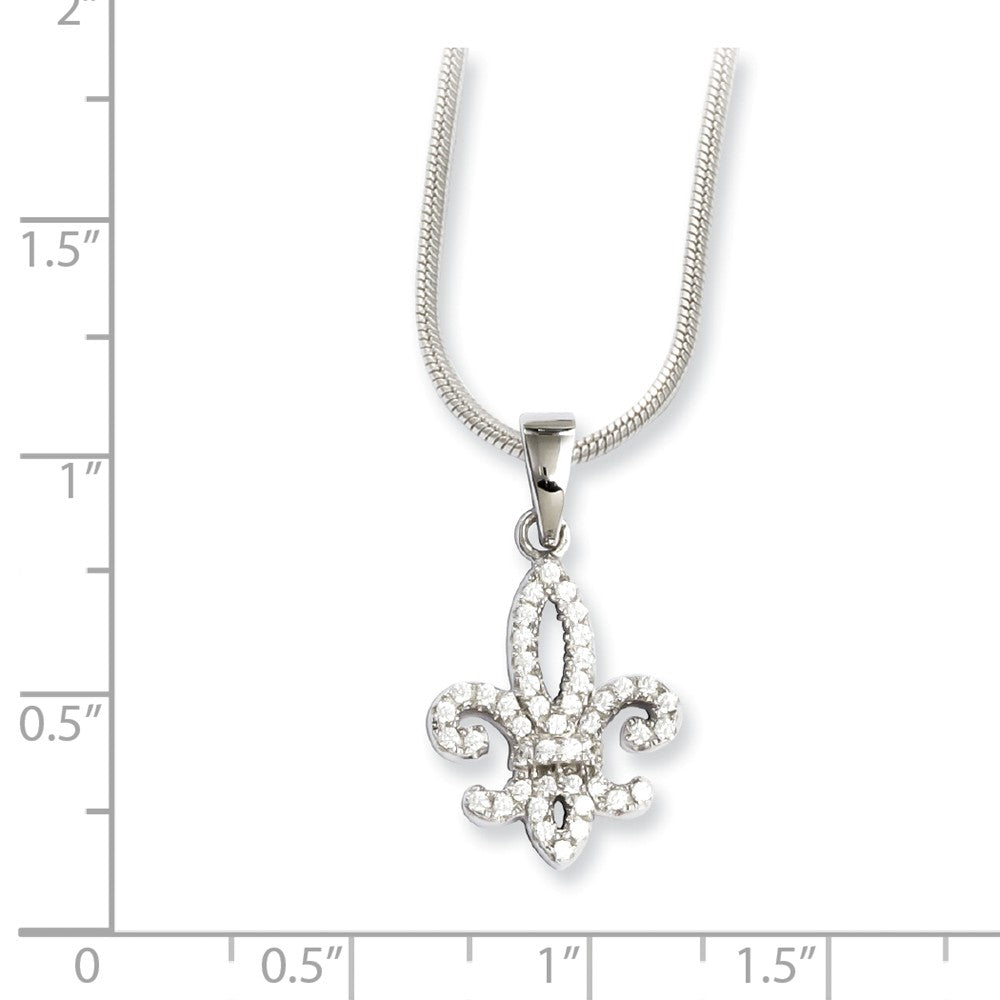 Sterling Silver & CZ Brilliant Embers Fleur De Lis Necklace