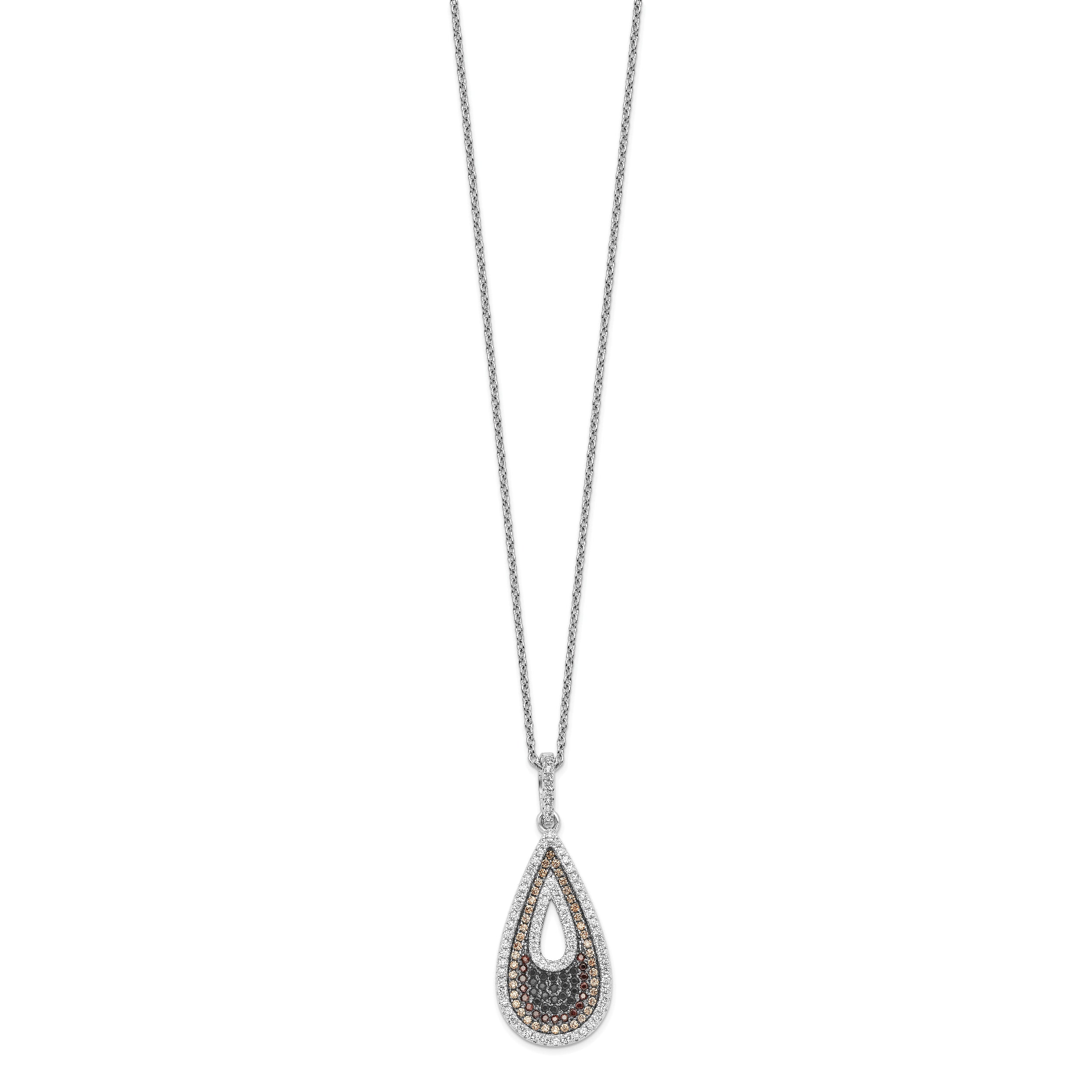 Brilliant Embers Sterling Silver Rhodium-plated 154 Stone 18 inch Micro Pav‚ Black and White CZ Teardrop Necklace with 2 Inch Extender