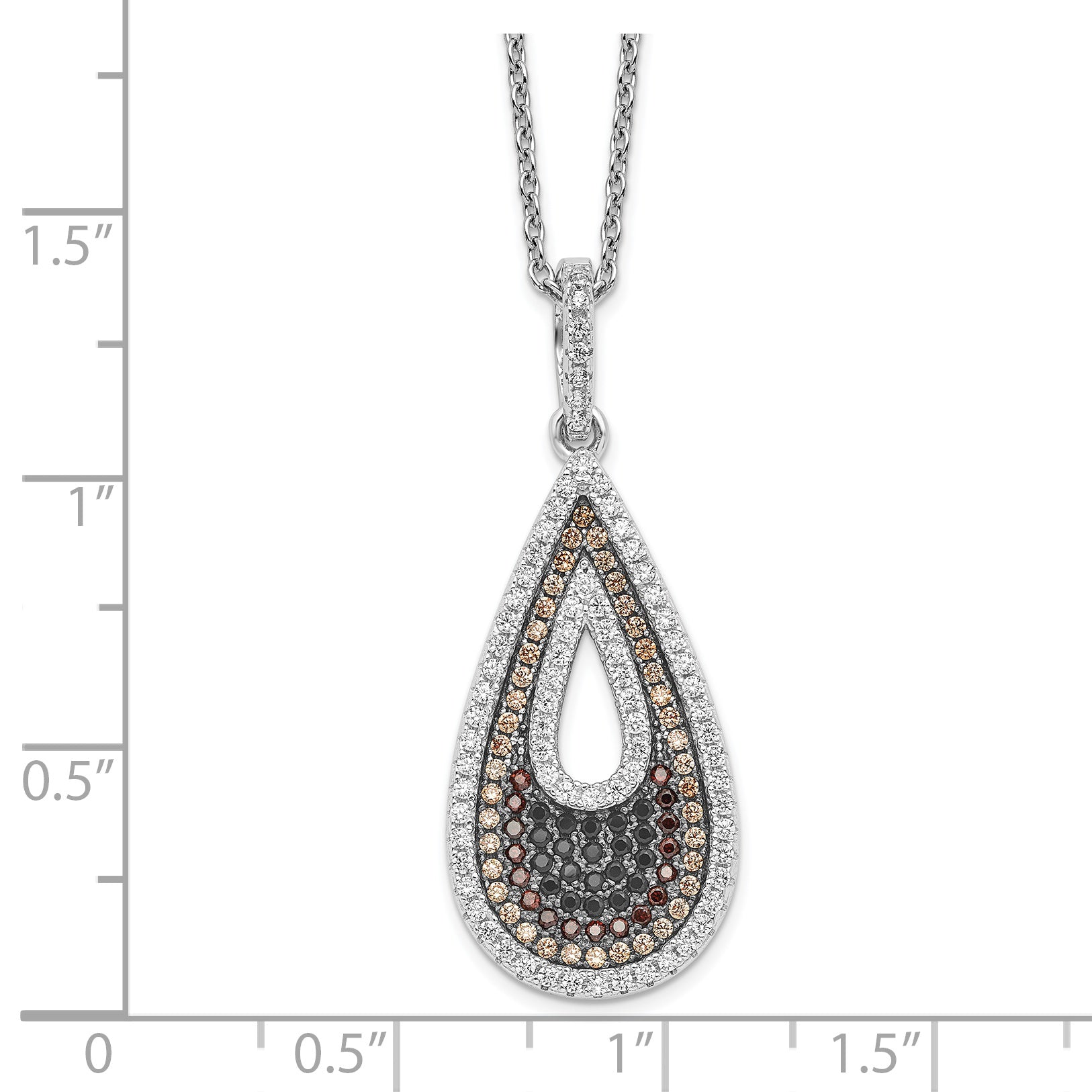 Brilliant Embers Sterling Silver Rhodium-plated 154 Stone 18 inch Micro Pav‚ Black and White CZ Teardrop Necklace with 2 Inch Extender