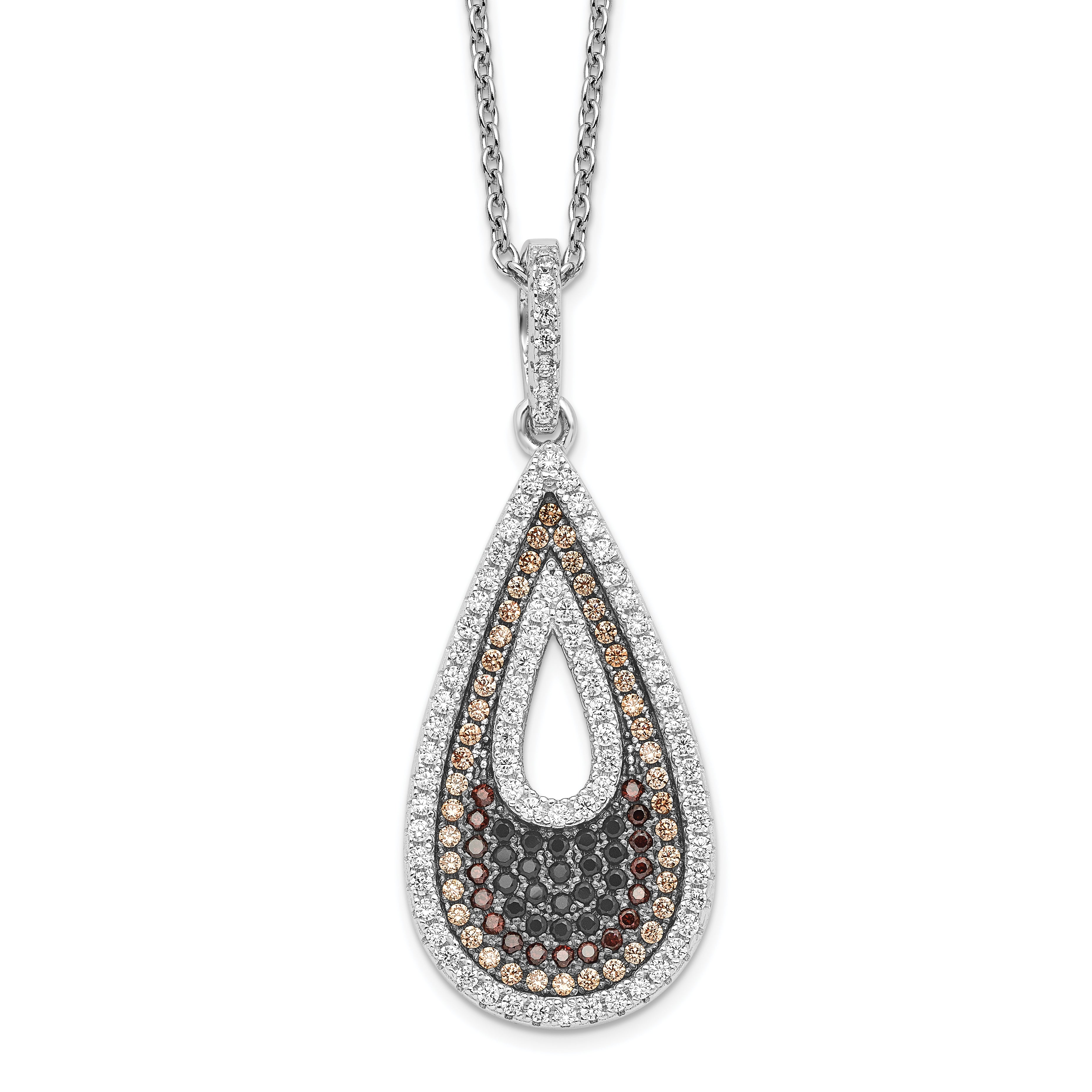 Brilliant Embers Sterling Silver Rhodium-plated 154 Stone 18 inch Micro Pav‚ Black and White CZ Teardrop Necklace with 2 Inch Extender