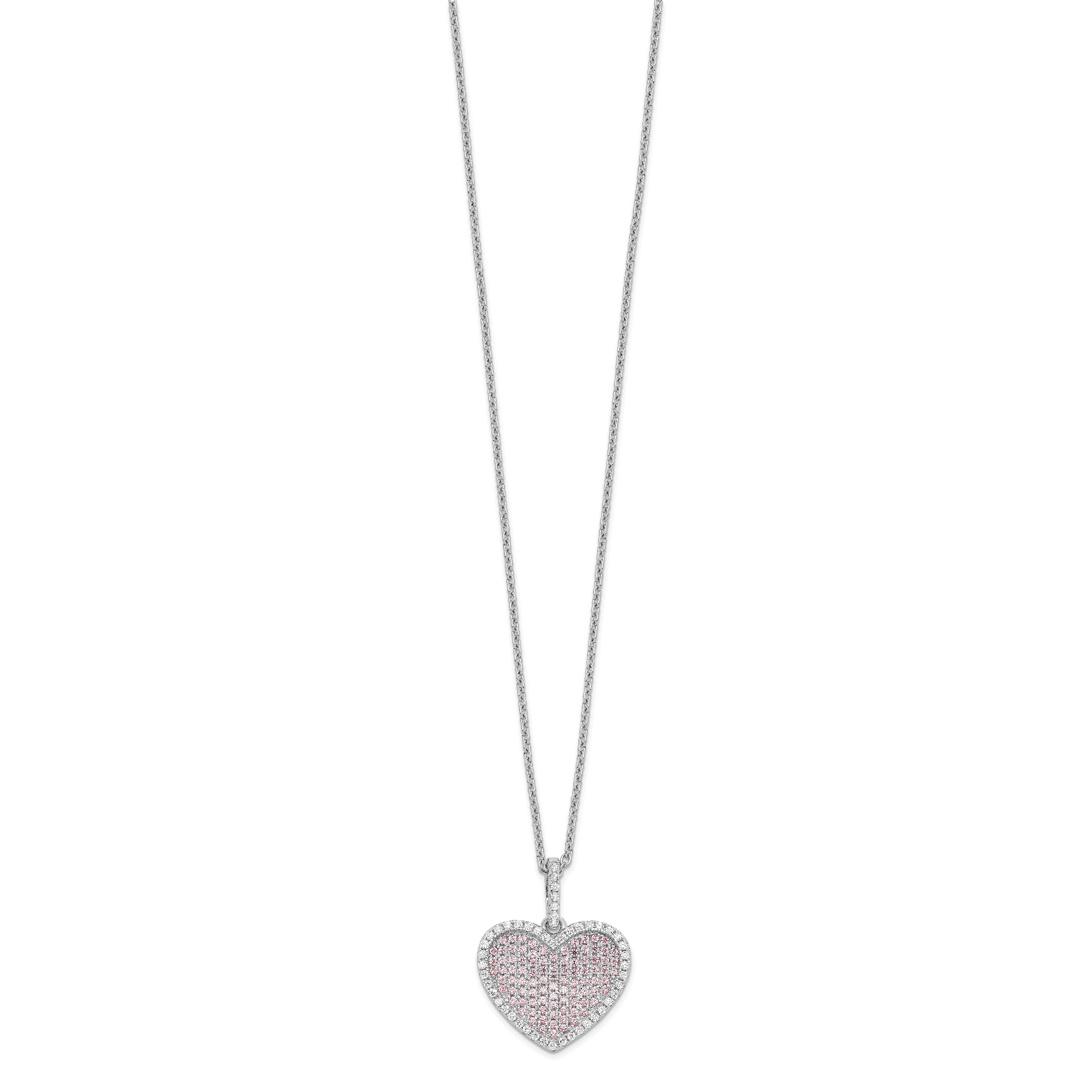 Brilliant Embers Sterling Silver Rhodium-plated 142 Stone 18 inch White and Pink CZ Heart Necklace with 2 Inch Extender