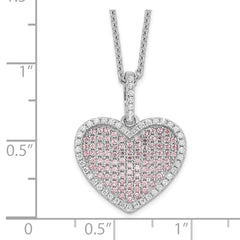 Brilliant Embers Sterling Silver Rhodium-plated 142 Stone 18 inch White and Pink CZ Heart Necklace with 2 Inch Extender