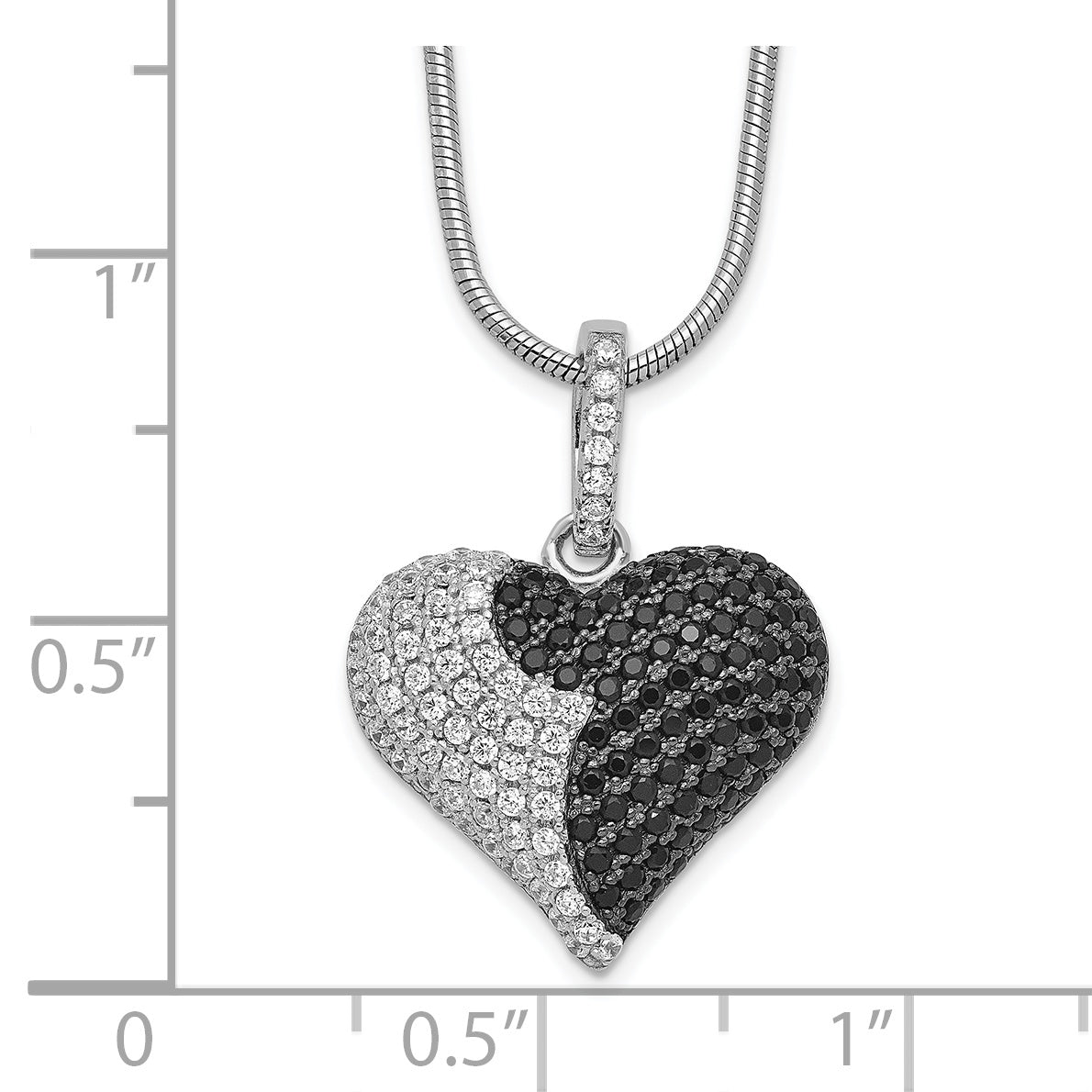 Brilliant Embers Sterling Silver Rhodium-plated 150 Stone 18 inch Micro Pav‚ Black and White CZ Heart Necklace with 2 Inch Extender