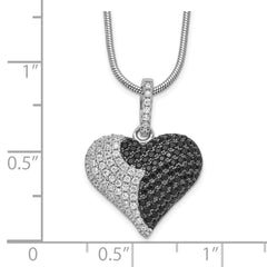 Brilliant Embers Sterling Silver Rhodium-plated 150 Stone 18 inch Micro Pav‚ Black and White CZ Heart Necklace with 2 Inch Extender