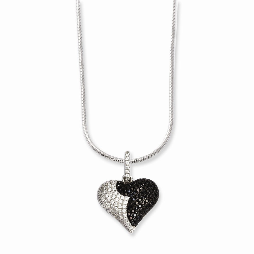 Sterling Silver Heart Necklace with Clear & Black CZ Embers Elegant Design