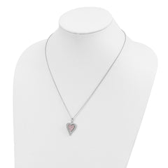 Brilliant Embers Sterling Silver Rhodium-plated 95 Stone 18 inch Micro Pav‚ White and Pink CZ Heart Necklace with 2 Inch Extender