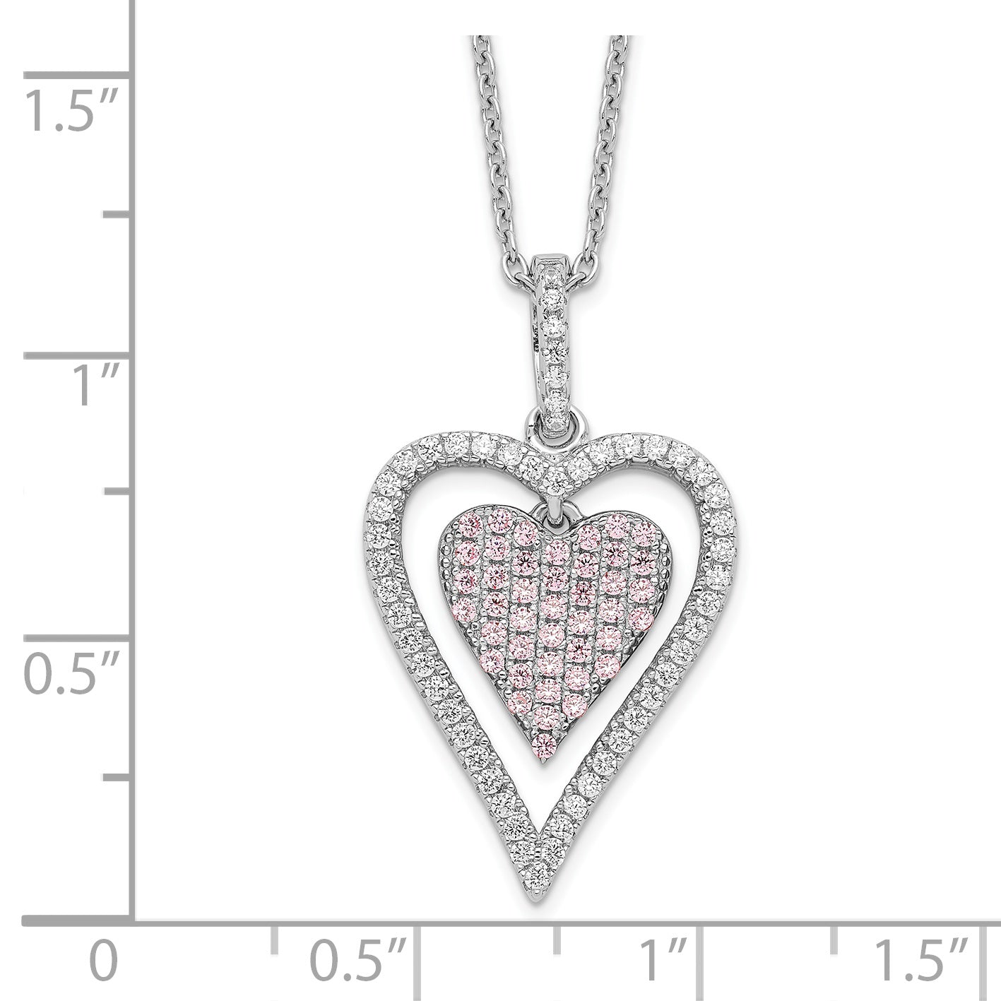 Brilliant Embers Sterling Silver Rhodium-plated 95 Stone 18 inch Micro Pav‚ White and Pink CZ Heart Necklace with 2 Inch Extender