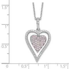 Brilliant Embers Sterling Silver Rhodium-plated 95 Stone 18 inch Micro Pav‚ White and Pink CZ Heart Necklace with 2 Inch Extender