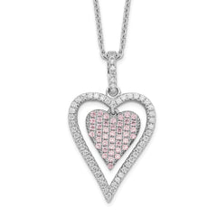 Brilliant Embers Sterling Silver Rhodium-plated 95 Stone 18 inch Micro Pav‚ White and Pink CZ Heart Necklace with 2 Inch Extender