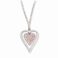 Sterling Silver & CZ Heart Necklace with Pink Accents by Sophia Jewelers