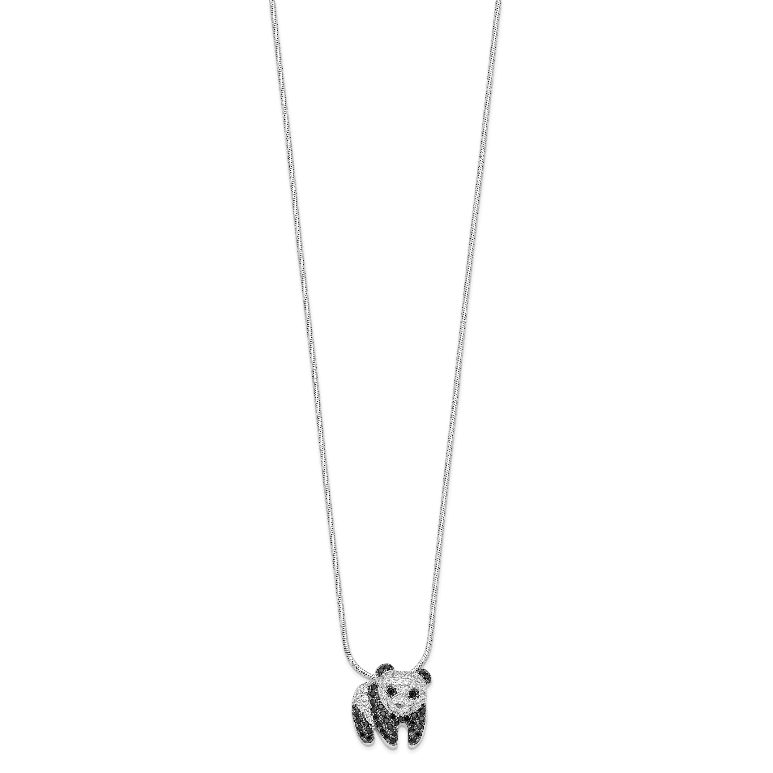 Brilliant Embers Sterling Silver Rhodium-plated 84 Stone 18 inch Micro Pav‚ Black and White CZ Panda Necklace with 2 Inch Extender