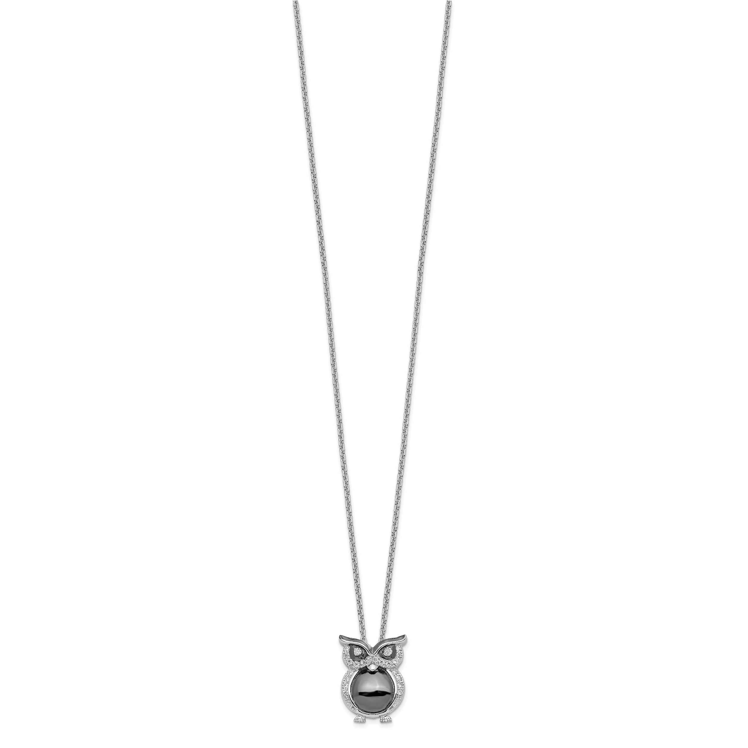 Brilliant Embers Sterling Silver Rhodium-plated 22 Stone 18 inch Micro Pav‚ CZ Owl Necklace with 2 Inch Extender